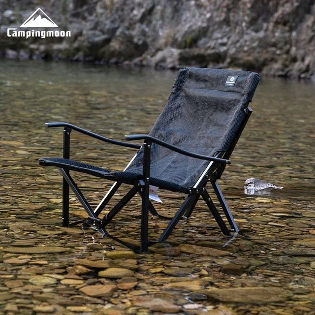 CAMPINGMOON F-1003 Faltbarer Outdoor Camping Stuhl aus Aluminium und Textilene in Schwarz mit Armlehnen - Bild 1