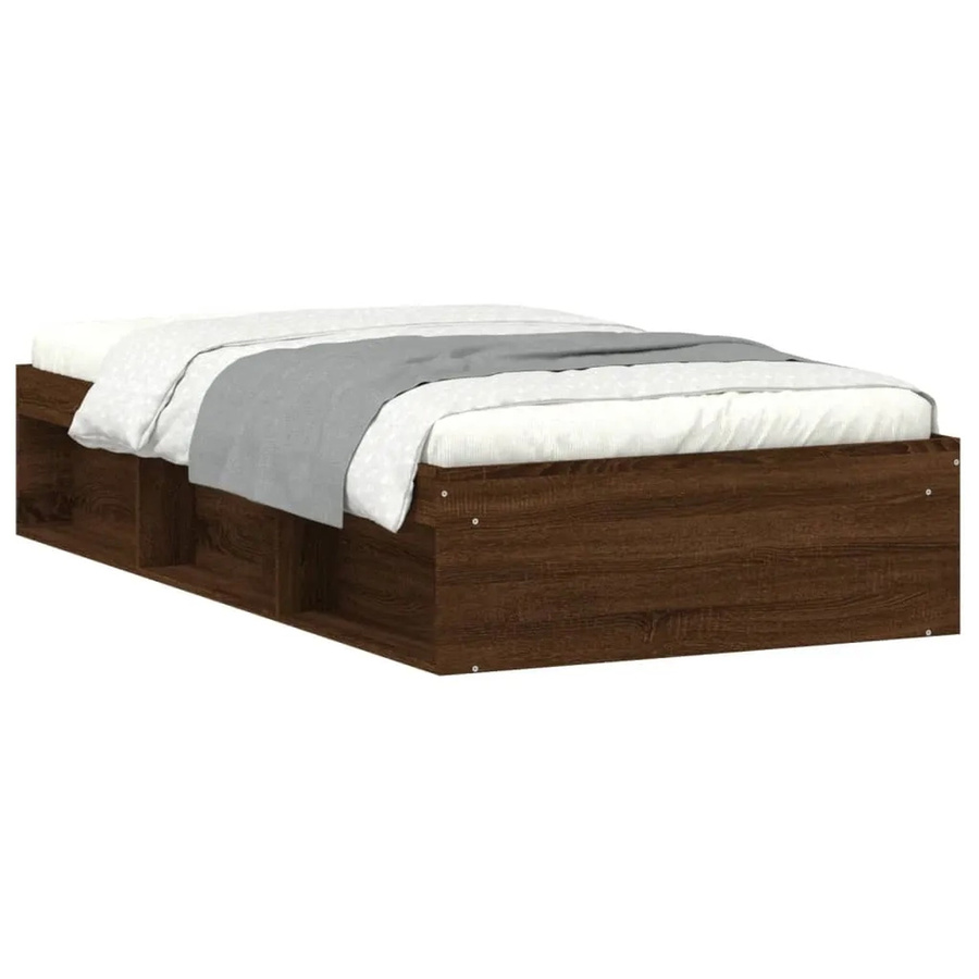 vidaXL Bettgestell aus Kiefernholz in Braun mit Eichen-Optik und Seitenfächern, B/T/H: 90 x 193 x 35 cm - Bild 2
