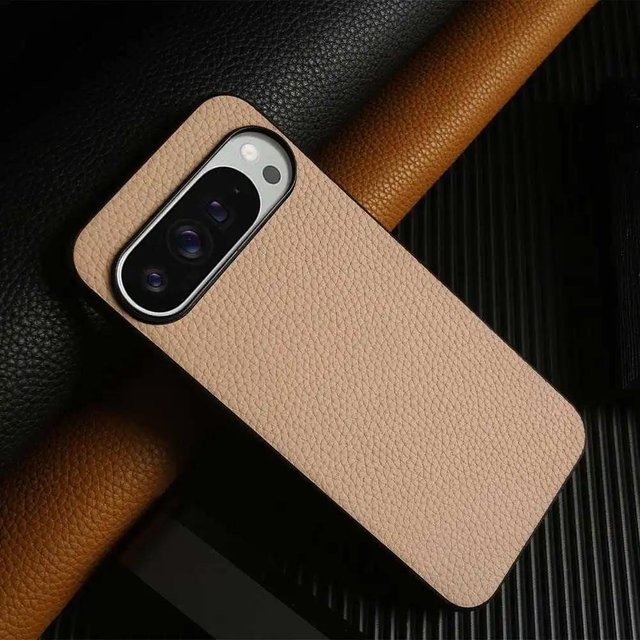 Business Rindsleder Handyhülle für Google Pixel 7 in Beige, Stoßfeste Rückabdeckung aus echtem Leder für Vollschutz - Bild 1