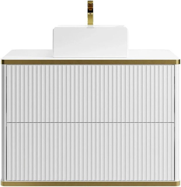 Vente-unique Einzelwaschtisch Keliza Weiß mit Streifenoptik, Breite: 80 cm - Bild 1