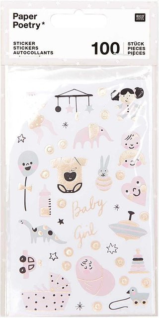 Rico Design Paper Poetry Sticker Hello Baby Mädchen 4 Blatt - Bild 1