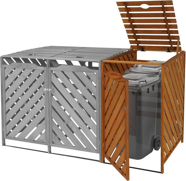 MCW Mülltonnenbox Erweiterung J44 Mülltonnenverkleidung aus Holz in Braun, B/T/H: 120 x 68 x 98 cm - Bild 1