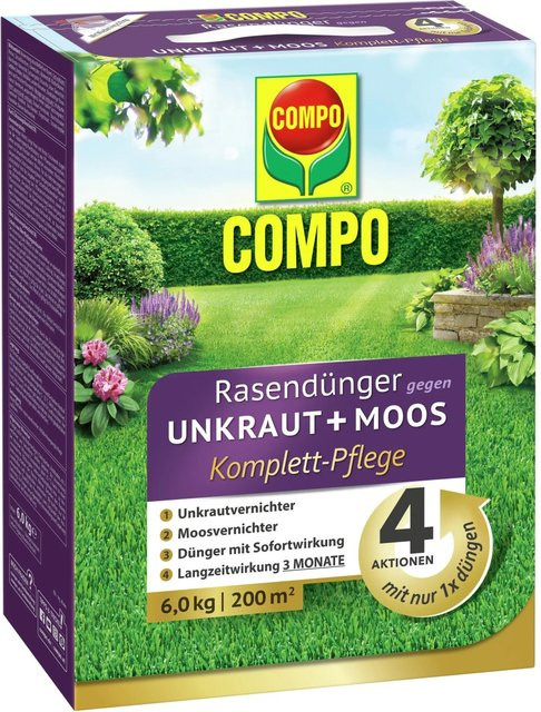 Compo Rasendünger Unkraut & Moos 4in1 Komplett-Pflege für Rasen, 6 kg - Bild 1