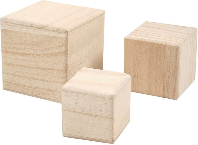3er-Set Holzwürfel von Creativ Company in Beige zur Tischdekoration - Bild 1