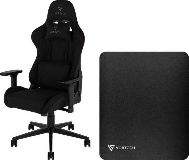 Vortech Essential Gaming-Stuhl und Bodenschutzmatte in Schwarz - Bild 1