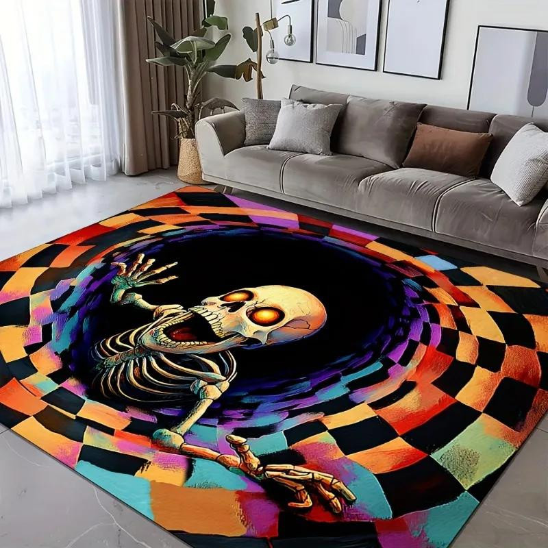 HGHT 3D-Bereichsteppich mit Skelett-Illusion und buntem Schachmuster, rutschfest und waschbar, B/B: 40 x 60 cm - Bild 1