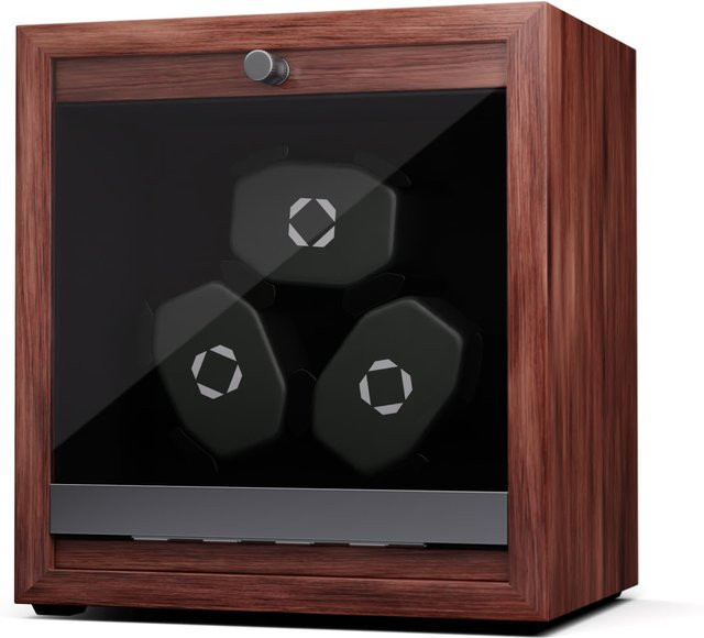 Klarstein Uhrenbeweger, 3 Uhren, 4 Modi, Holz-Optik, blaue Innenbeleuchtung, Walnuss - Bild 1