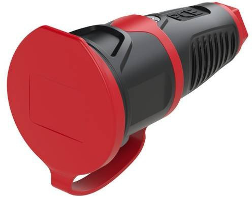 PCE Schutzkontaktkupplung 2521-sr aus Vollgummi und Thermoplast, IP54, 16A, 250V, 3p (2P+E), Schwarz-Rot - Bild 1