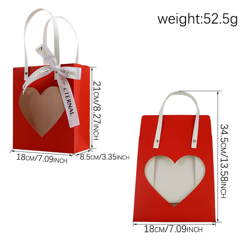 6er Set Valentinstag Geschenktüten aus Papier in Pink mit Herzfenster und Band für Hochzeiten und Partys - Bild 3
