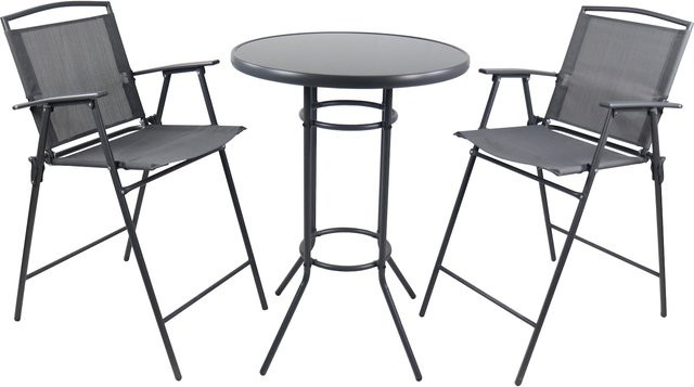 VCM Bar Set 3-teilig mit Stehtisch und 2 Barstühlen in Anthrazit, Tisch Durchmesser: 70 cm, Material aus Glas, Stahl und Textilene, Outdoor-Möbel für Garten, Terrasse und Balkon - Bild 1