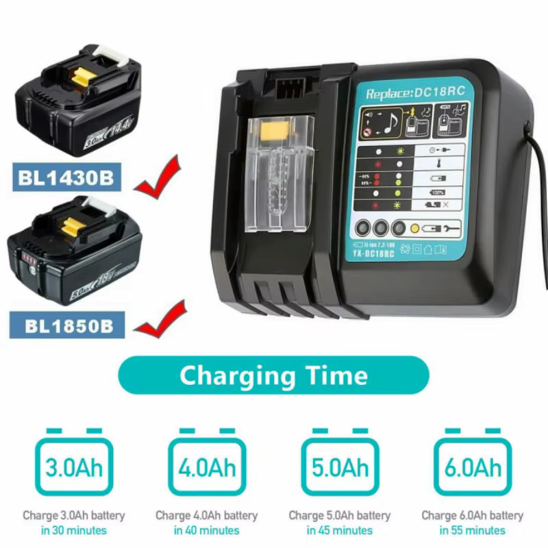 Makita DC18RC Li-Ion Ladegerät 3A für 14,4V und 18V LXT Akkus, Schwarz - Bild 6