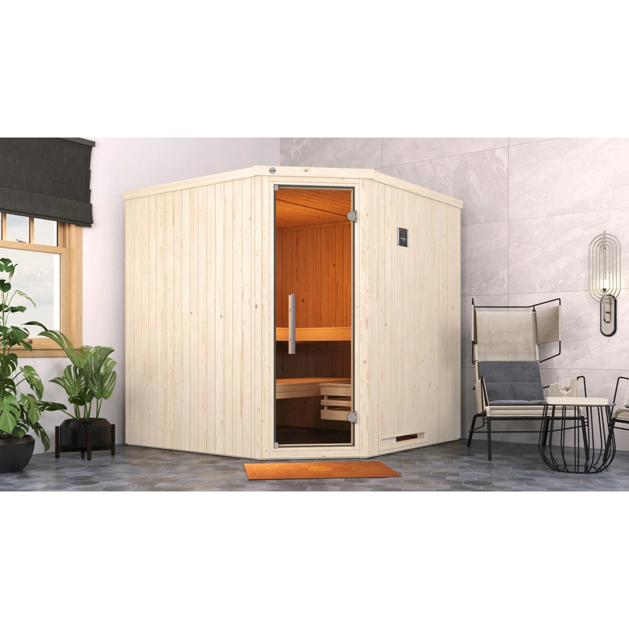 Weka Elementsauna Varberg 3 aus Fichtenholz mit 7,5 kW Ofenset, braun, B/H/T: 194 x 199 x 194 cm - Bild 2