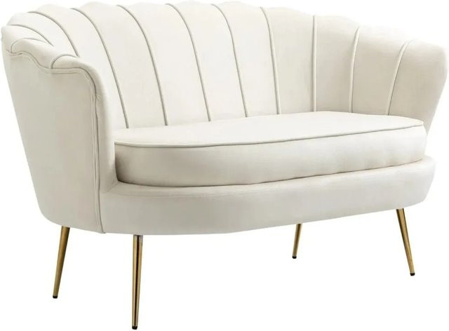 HOMCOM 2-Sitzer Sofa mit Samtbezug und Armlehnen in Beige und Weiss, B/T/H: 130 x 77 x 77 cm - Bild 1