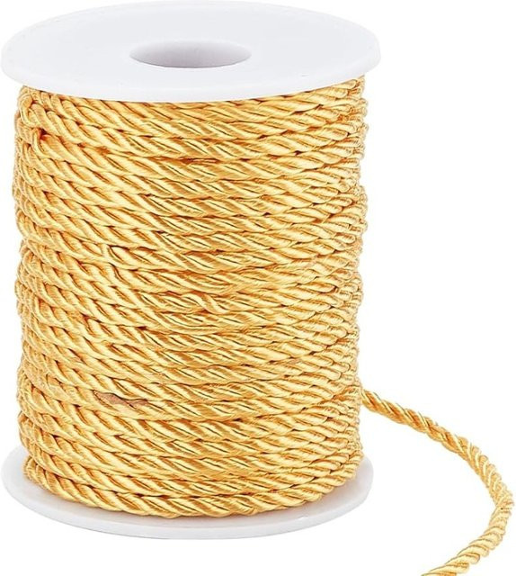 Goldene Polyester-Seidenschnur als 3-lagiger Kordelbesatz, 3 mm Durchmesser, 30 m Rolle zum Basteln und Dekorieren - Bild 1