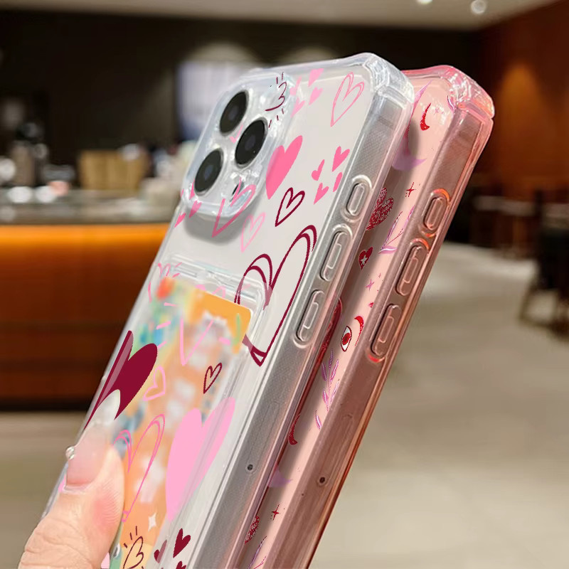 YISHANGOU Handyhülle mit Herz-Muster und Kartenfach aus weichem Silikon, transparent, passend für iPhone 17, 16 Pro Max, 15, 14 und 13 Pro Max - Bild 3