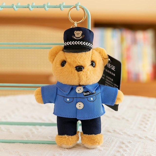 Polizeibär Plüschanhänger, Feuerwehrmann Bär, braun - Bild 1