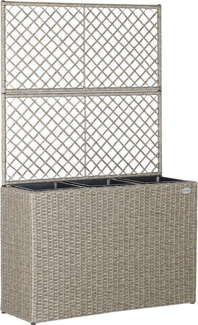 Casaria Polyrattan Blumenkasten mit Rankgitter in Creme/Beige, B/T/H: 60,0 x 30,5 x 30,5 cm - Bild 1