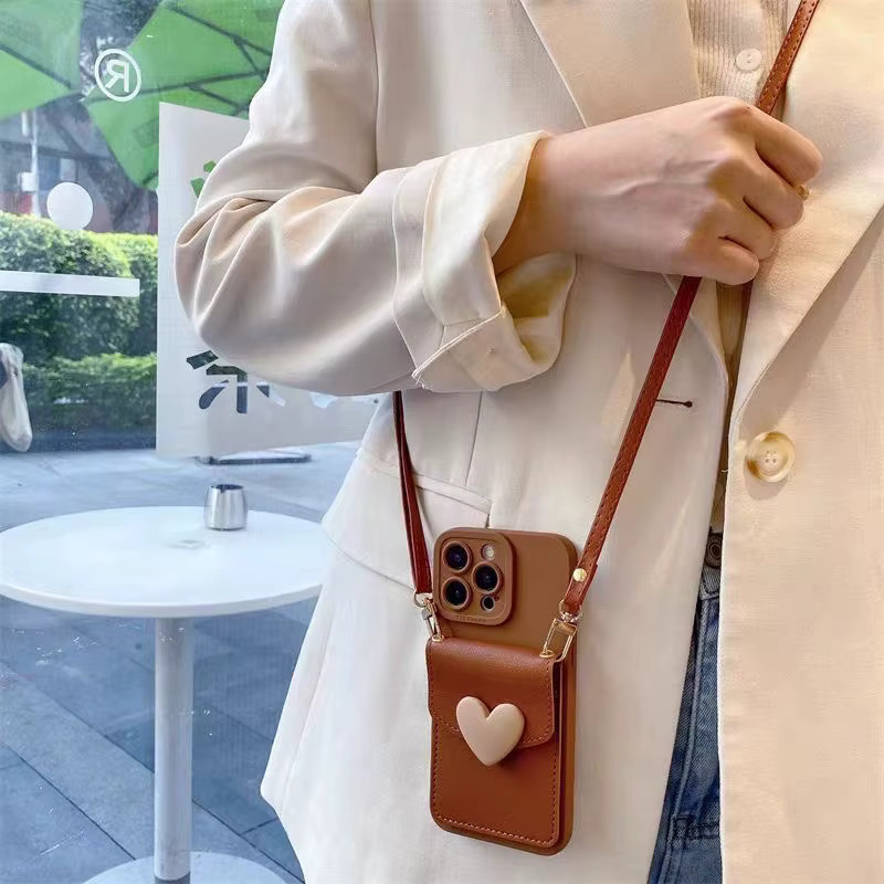 EHUIDE Love Wallet Lanyard-Hülle aus Leder für iPhone mit Umhängeriemen in Braun - Bild 3