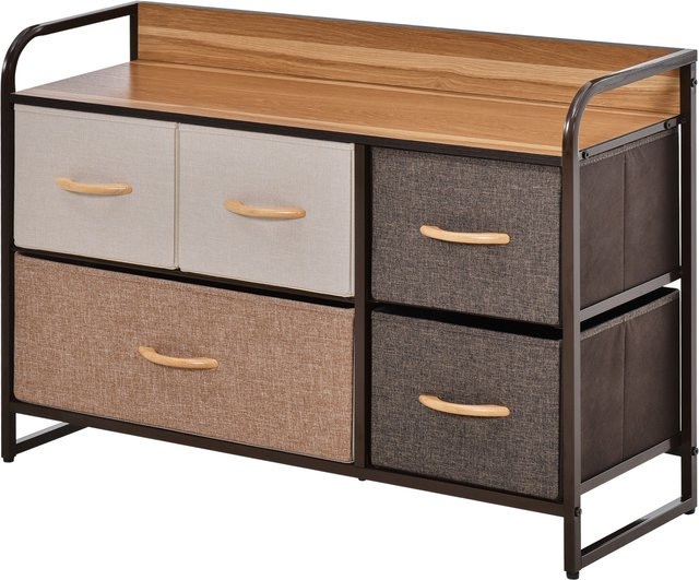 HOMCOM Kommode Aufbewahrungsschrank mit 5 Schubladen aus Stoff in Braun und Beige, B/T/H: 87,5 x 29 x 58 cm - Bild 1