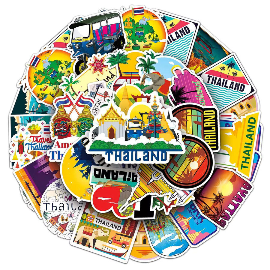 50 Stück thailändische Reise-Landschafts-Handbuch-Aufkleber, wasserfeste dekorative Aufkleber in Multicolour für Handyhüllen, Notizbücher und Wasserflaschen - Bild 2