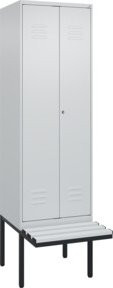 C+P PSA Doppel-Spind Classic PLUS Sitzbank mit 2 Abteilen und auskragender Kunststoff-Sitzfläche, B/T/H: 212,0 x 60,0 x 81,5 cm, Farbe: Lichtgrau/Schwarzgrau - Bild 1