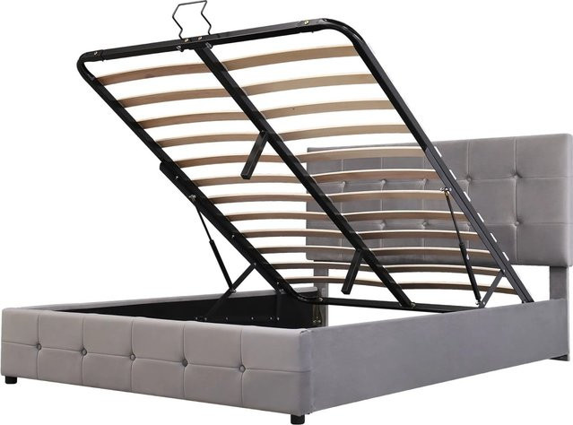 okwish Polsterbett mit hydraulischem Stauraum und verstellbarem Kopfteil in Grau, B/T/H: 140 x 200 x 106 cm - Bild 1
