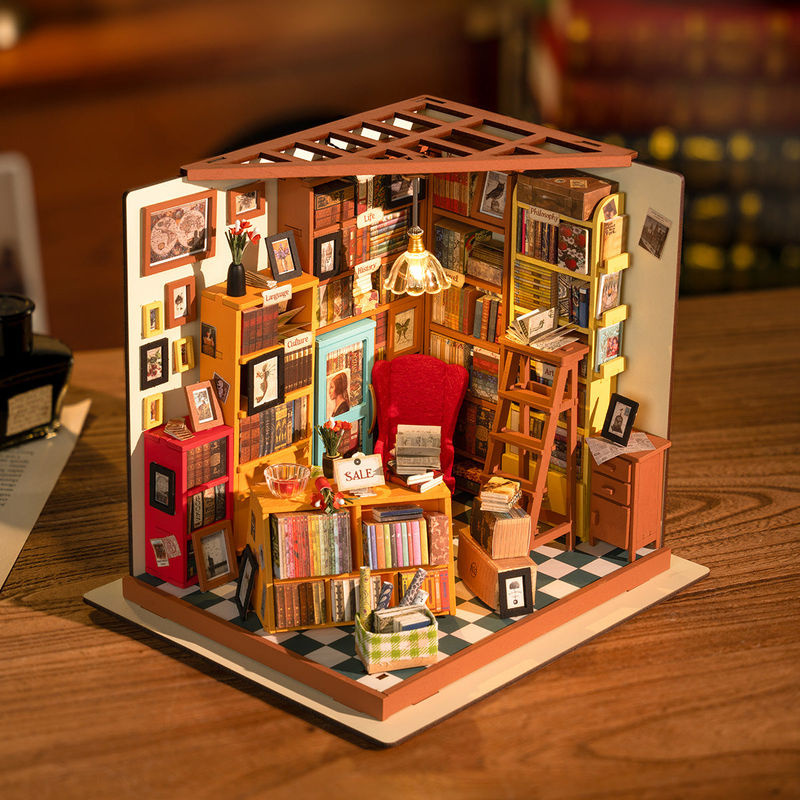 ROBOTIME Rolife 3D-Puzzle Sam's Arbeitszimmer Bibliothek DIY Miniaturhaus Bausatz aus Holz, mehrfarbig - Bild 4