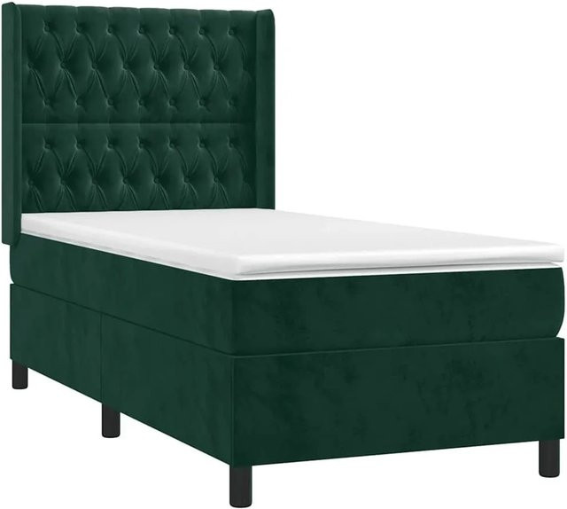 vidaXL Boxspringbett mit Matratze Dunkelgrün aus Samt, Hybrid-Bett mit Taschenfederkern, B/T: 90 x 200 cm - Bild 1