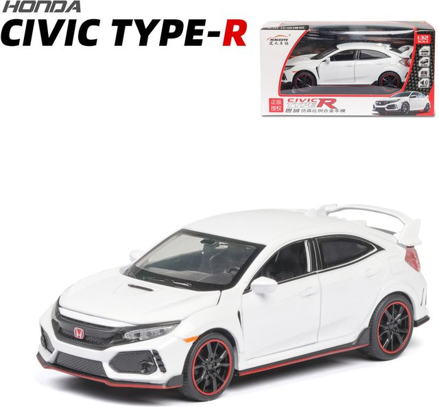 Honda Civic Type-R Modellauto, Druckguss, Maßstab 1:32, mit offenen Türen, Licht und Sound, Weiß - Bild 1