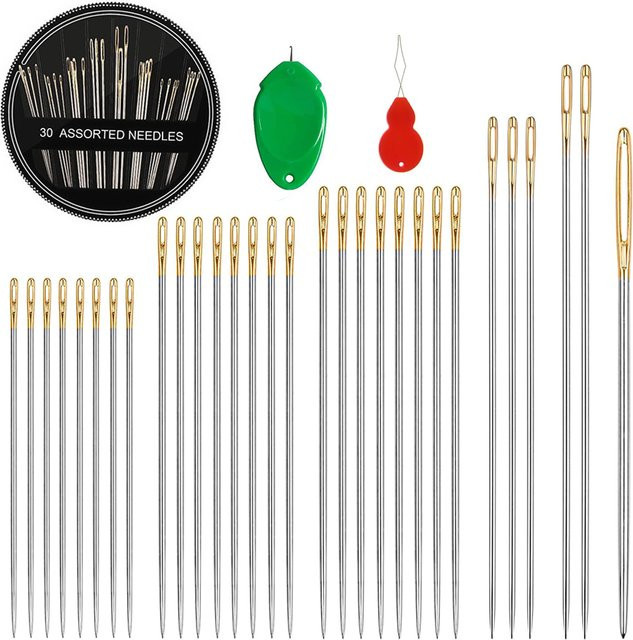 OZXHIXU 30-teiliges Set Premium Handsticknadeln aus Edelstahl in Silber und Multicolour mit Nadeleinfädler für Erwachsene - Bild 1
