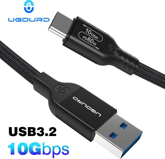 UGOURD USB-A auf USB-C Kabel USB 3.2 Gen2 mit 10 Gbit/s Datenübertragung und PD 60W Schnellladefunktion in Schwarz - Bild 1