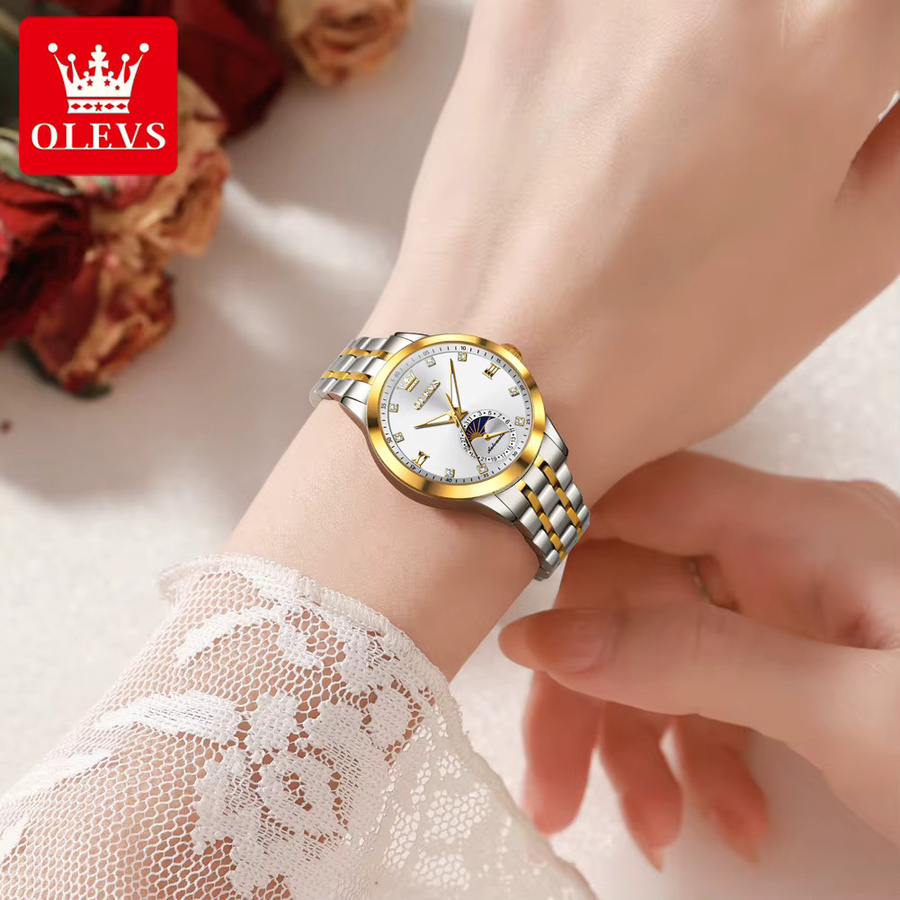 OLEVS Automatik-Armbanduhr Edelstahl, Mondphase, Diamant, Zirkonia, Damen - Bild 5