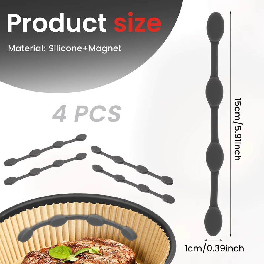 Willstar 4er Set Silikon Magnet-Schnallen für Airfryer in Grau zur Fixierung von Pergamentpapier - Bild 2