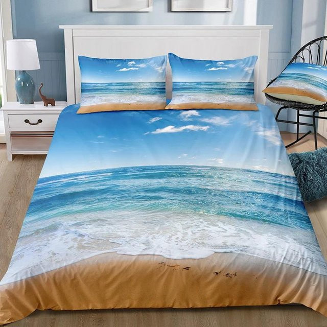 3-teiliges Bettwäsche-Set Your Warm Home mit 3D-Digitaldruck im maritimen Landschaftsdesign, Farbe Blau, Inhalt: 1 Bettbezug und 2 Kissenbezüge - Bild 1