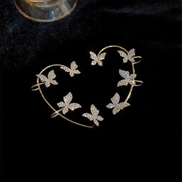 Ohrringe Clip, Stern Schmetterling, Zirkonia, Kristall, Damen, Gold, Metall - Bild 1