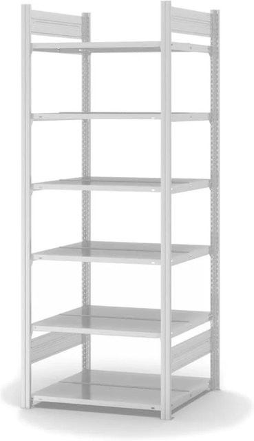 PROREGAL Aktenregal Stecksystem T-Profil Grundregal in Lichtgrau mit 6 Ebenen, H x B x T: 200 x 75 x 60 cm - Bild 1