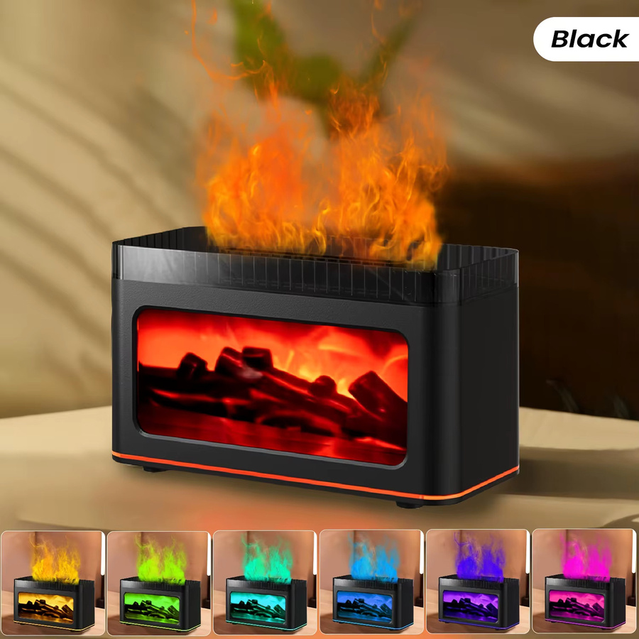 HAOYUNMA Mini-Kamin-Aroma-Diffusor und Luftbefeuchter mit Flammen-Lichteffekt in Schwarz - Bild 2