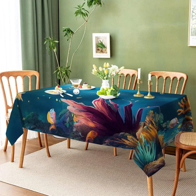 Wasserdichte rechteckige Tischdecke aus Polyester von JINGYUE Pet mit Marine-Motiv in Blau, B/T: 70 x 70 cm - Bild 1