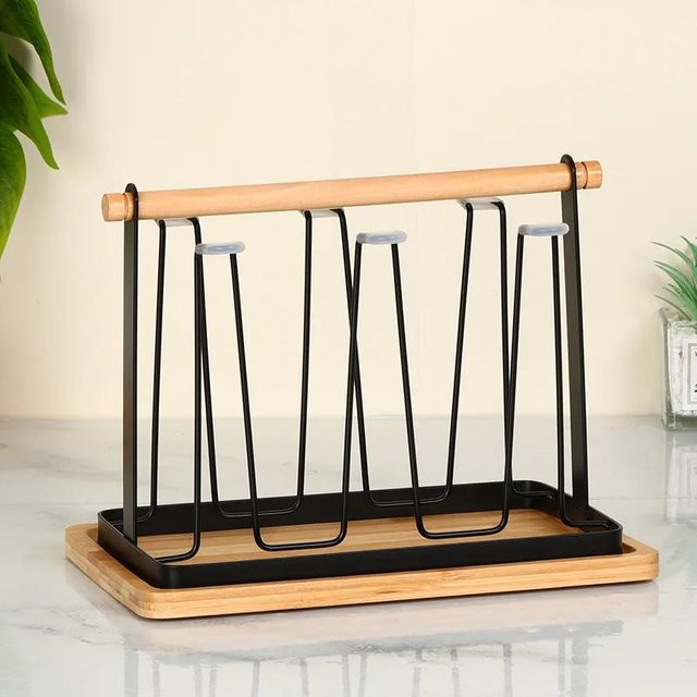 Yiran Furniture Tassenhalter aus Eisen mit Abtropfgestell und Tablett, schwarz - Bild 1