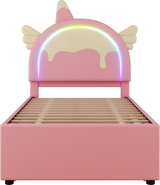 KOMHTOM Kinderbett in Einhornform mit ausziehbarem Gästebett und Schubladen, Rosa, B/T/H: 90 x 200 x 103,5 cm - Bild 1