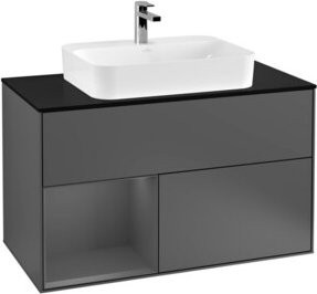 V&B Waschtischunterschrank Finion 100 mit Wandbeleuchtung in Anthrazit, B: 100 cm, T: 50,1 cm, H: 50,1 cm - Bild 1