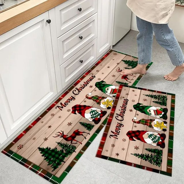VIKAMA Weihnachts-Küchenteppich mit Weihnachtszwerg und Holzmaserung, Mehrfarbig, B/T: 60 x 40 cm - Bild 1