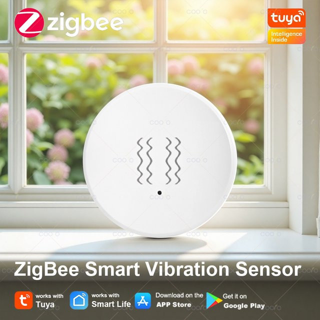Tuya Zigbee Smart Vibration Sensor in Weiß zur Echtzeit-Überwachung und Bewegungserkennung via Smart Life App für deine Tür- und Fenstersicherheit - Bild 1