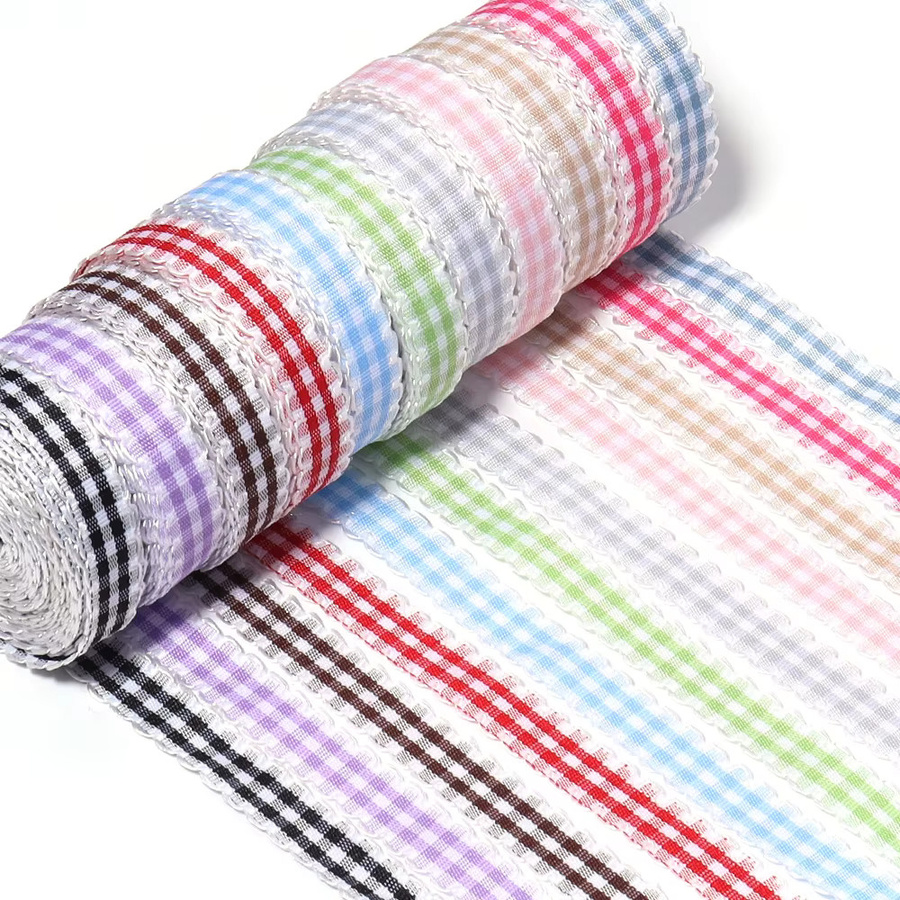 Baumwollband im Karo-Design für DIY-Näharbeiten und Geschenkverpackungen, Breite: 10 mm, Länge: 4,57 m, Farbe: Lila/Mehrfarbig - Bild 2