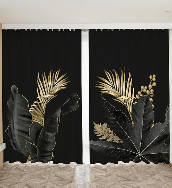 Yiran Furniture Verdunklungsvorhänge mit Goldfolie im modernen nordischen Design, 2er-Set, Schwarz/Gold, B: 55 cm, H: 120 cm - Bild 1