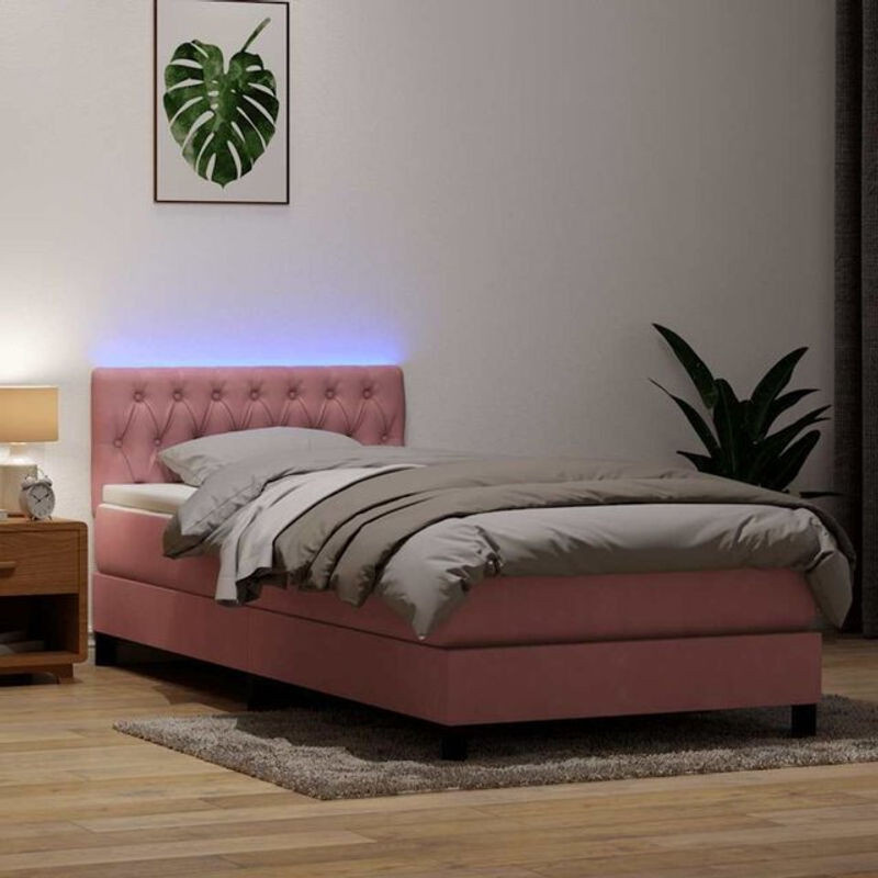 vidaxl Boxspringbett mit Matratze in Rosa und Weiß aus Samt, B/T/H: 80 x 220 x 78 cm - Bild 1