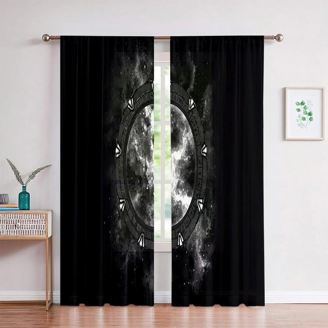 Yiran Furniture Vorhang-Set mit Sternenhimmel-Motiv in Schwarz, 2er-Set aus Polyester, B: 135 cm, H: 230 cm - Bild 1
