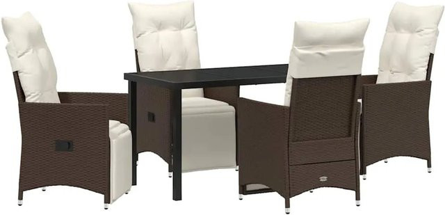 vidaXL Garten Essgruppe aus Poly Rattan und Stahl in Braun mit 5 Teilen und Kissen - Bild 1