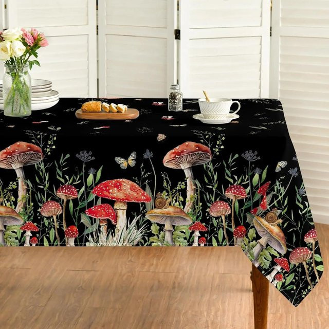 Rechteckige JINGYUE Pet Tischdecke mit Pilz-Design in Schwarz, wasserabweisend und waschbar, B/T: 145 x 180 cm - Bild 1
