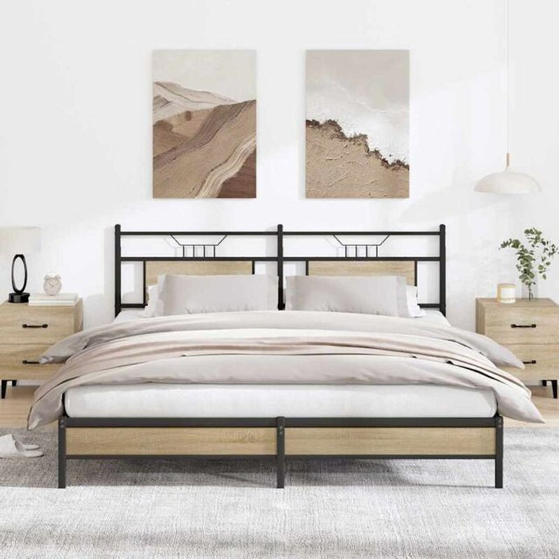Bettgestell ohne Matratze Vidaxl in Sonoma-Eiche Natur und Braun aus Holzwerkstoff und Metall im Industrial-Design B/T: 183 x 203 cm - Bild 1